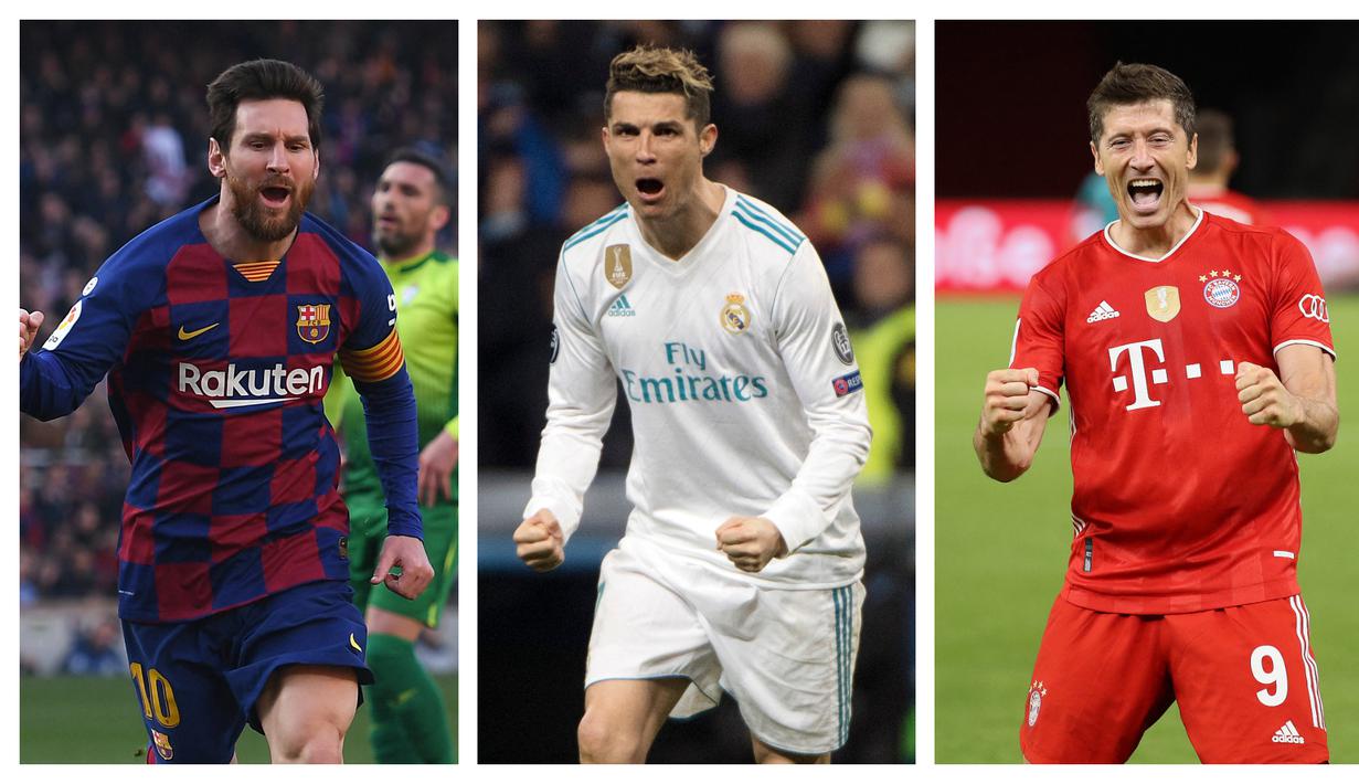 Liga Champions musim 2020/2021 ini telah memasuki babak semifinal. Empat tim tersisa berpacu untuk lolos ke final dan menjadi juara dengan mengandalkan para striker mereka untuk mencetak gol. Berikut 5 pencetak gol terbanyak di fase semifinal dan final. (Kolase Foto AFP)