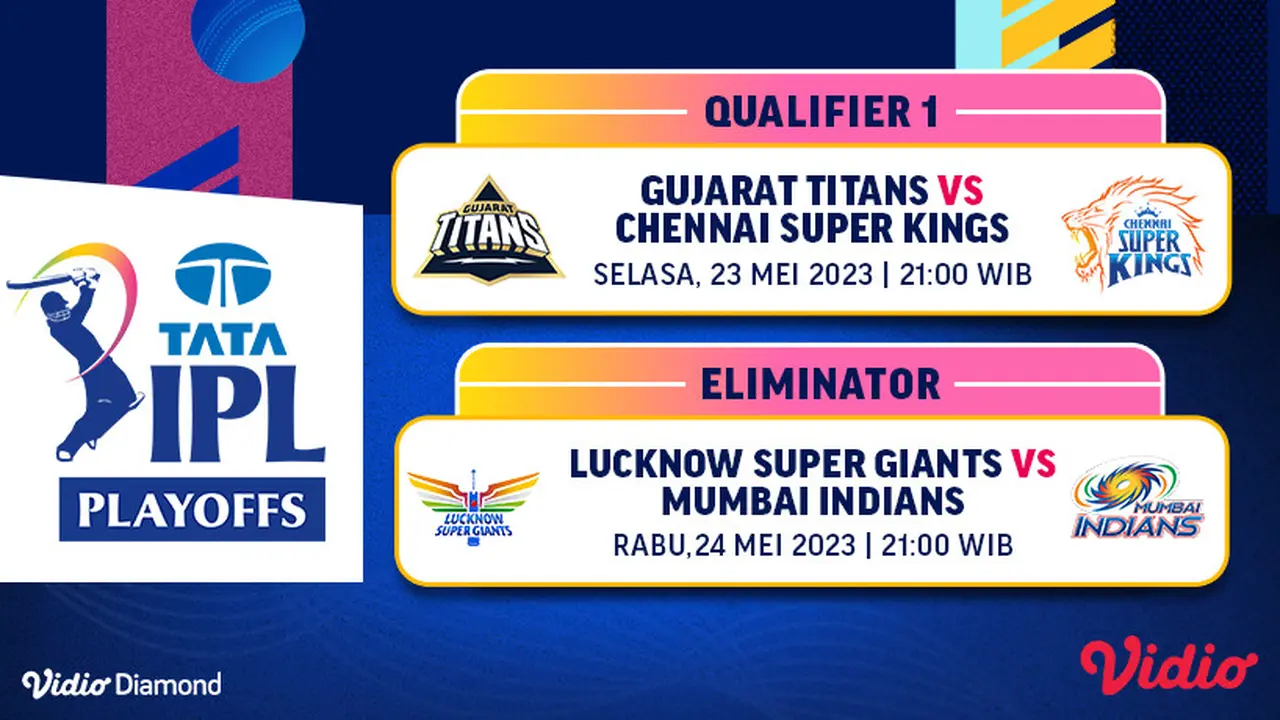 Jadwal Indian Premier League 2023 Qualifier 1 dan Eliminator Live Vidio 23-28 Mei