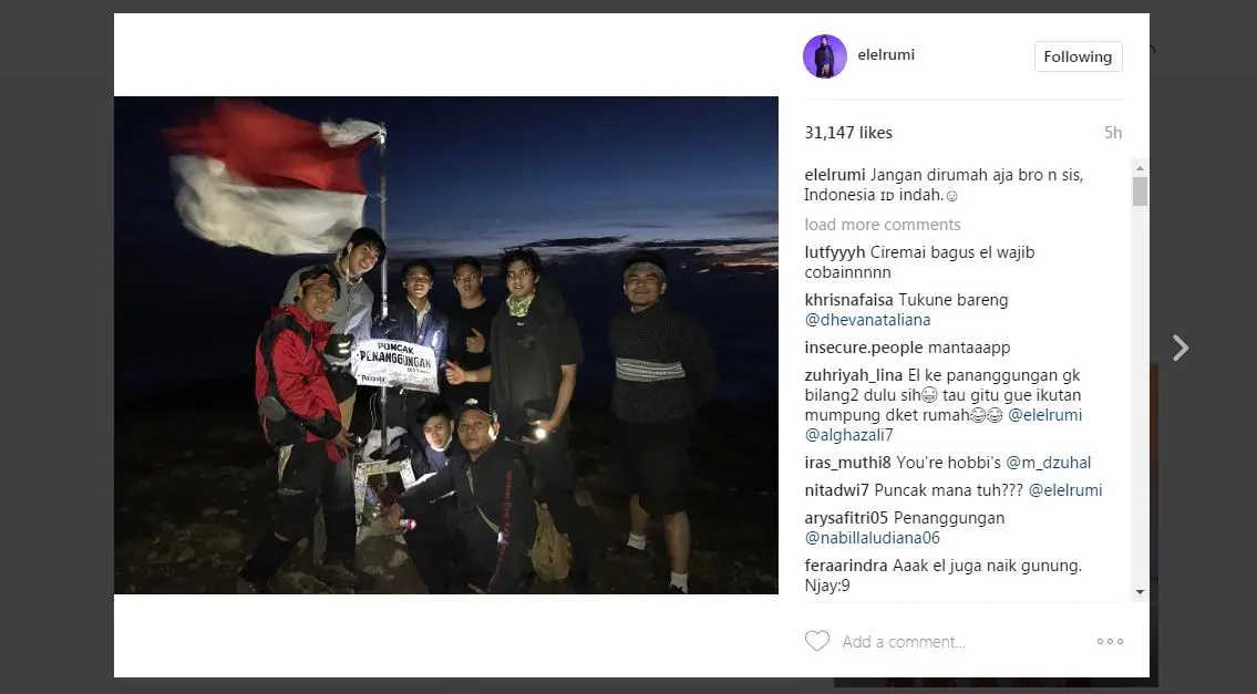 El Rumi, Al Ghazali dan teman-temannya mendaki Gunung Penanggungan [foto: instagram]