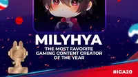 The Most Favorite Gaming Content Creator Of The Year Indonesia Gaming Award 2020 jatuh kepada Milyhya. (Dok. EXG Verse)