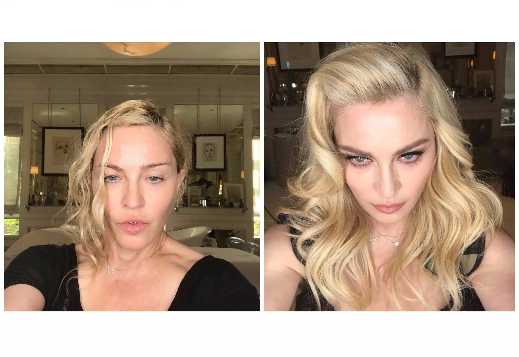 Madonna, sebelum dan sesudah memakai make up (Sumber: Instagram/ @madonna)
