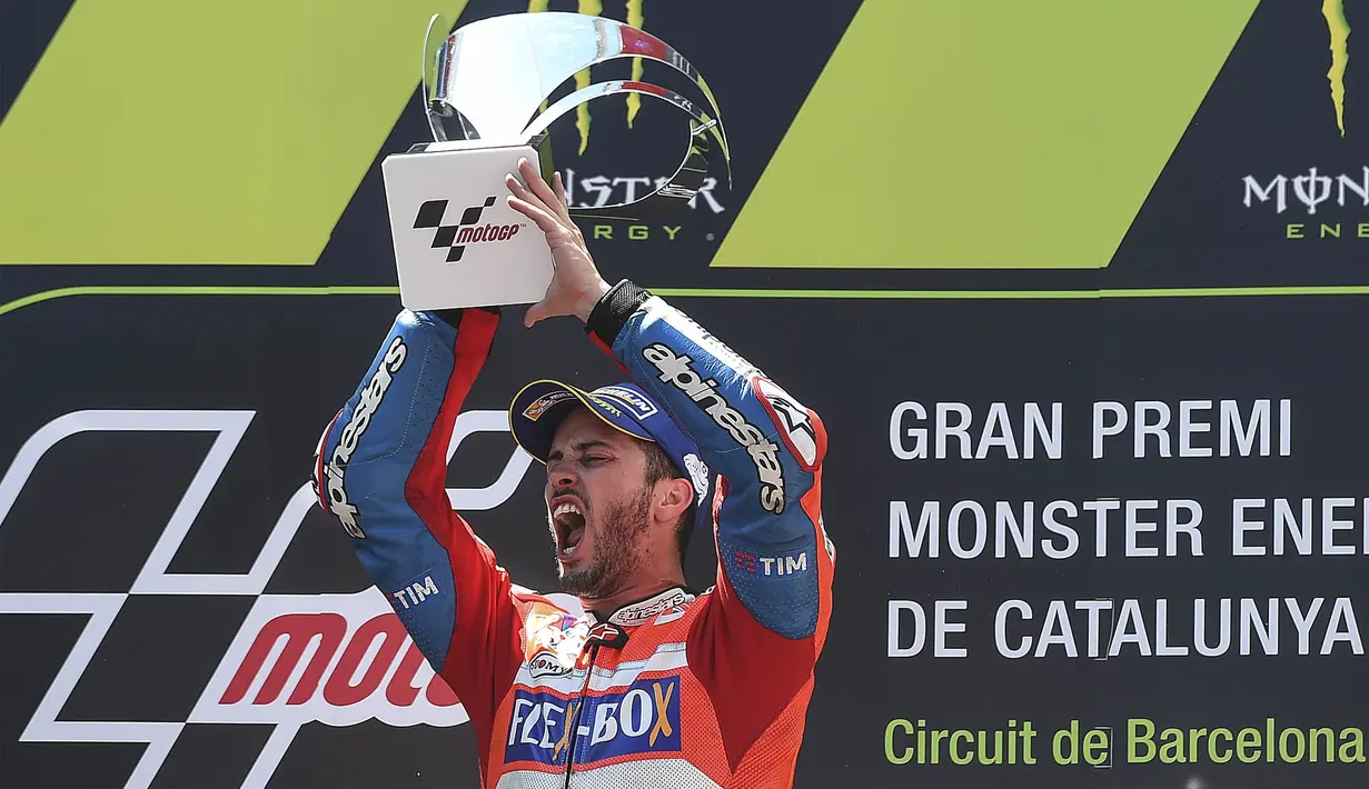 Pebalap Ducati, Andrea Dovizioso, menjadi yang tercepat di MotoGP Catalunya, Spanyol, Minggu (11/6/2017). Dovizioso menorehkan catatan waktu 44 menit 41,518 detik. (AFP/Josep Lago)