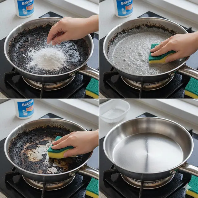 Cara Membersihkan Kerak Gosong di Panci (Foto: Gemini AI)