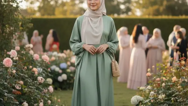 Model Gamis Outdoor untuk Pesta Kebun (Image by Gemini AI)