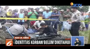 Seorang wanita ditemukan hangus terbakar bersama tempat tidur di rawa-rawa Ogan Ilir, Sumatra Selatan.