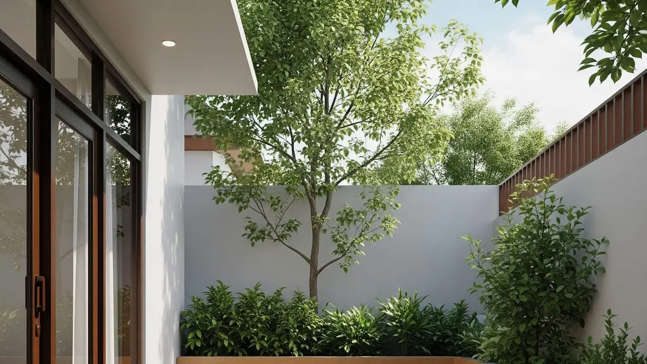Desain Rumah Kecil Tropis dengan Taman Belakang