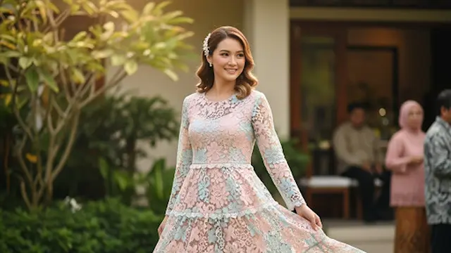 Tiered Brokat Dress Motif Bunga