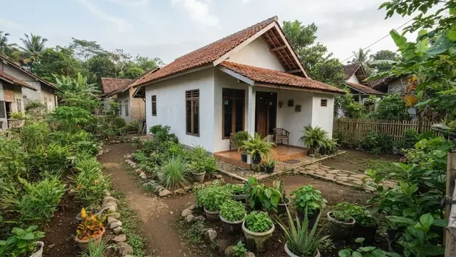 Inspirasi Rumah Desa Sederhana dengan Taman Kecil