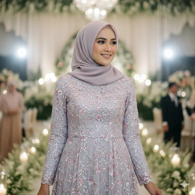 Dress Panjang Muslim Kombinasi Aksen Payet Elegan