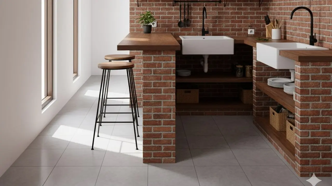 Inspirasi Dapur Rumah Sempit Tanpa Kitchen Set Bata Ekspos Terbuka