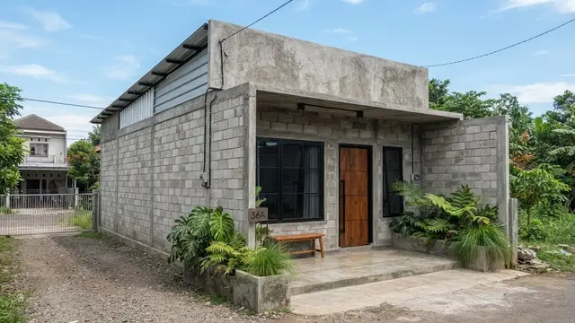 Rumah Type 36 Industrial dengan Dinding Ekspos Hemat Finishing