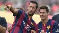 1. Sergio Busquets (523 laga) - Pemain asal Spanyol ini menjadi rekan Lionel Messi terlama di Barcelona. Tercatat selama 13 tahun berseragam Barcelona, Busquets telah bermain sebanyak 523 laga bersama Lionel Messi. (AFP/Josep Lago)