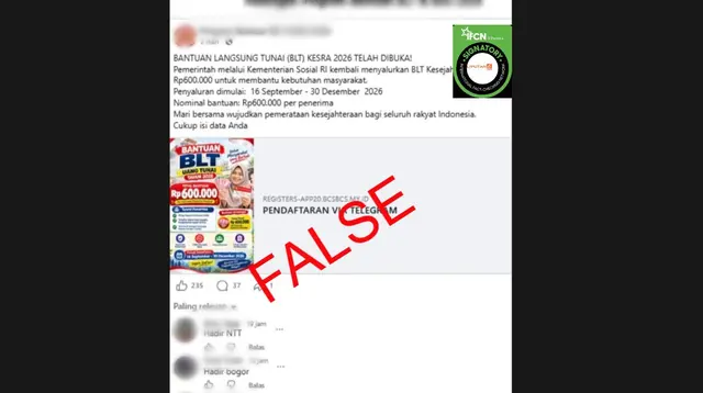 Cek Fakta: Tidak Benar Link Pendaftaran BLT Kesra Rp 600.000 Via Telegram