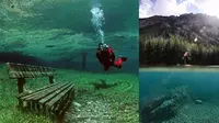 Green Lake di Styria, Austria tawarkan pemandangan padang rumput hijau di dasar danau.