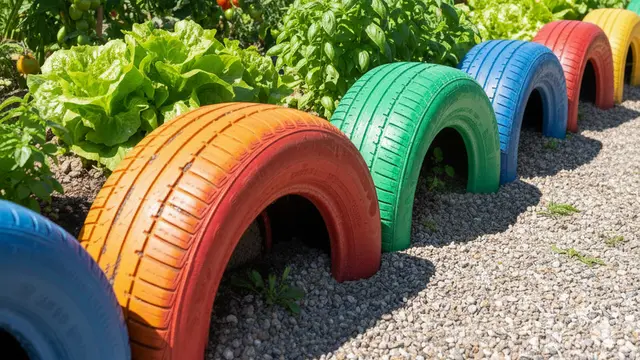 Pembatas Kebun Rumah dari Ban Bekas