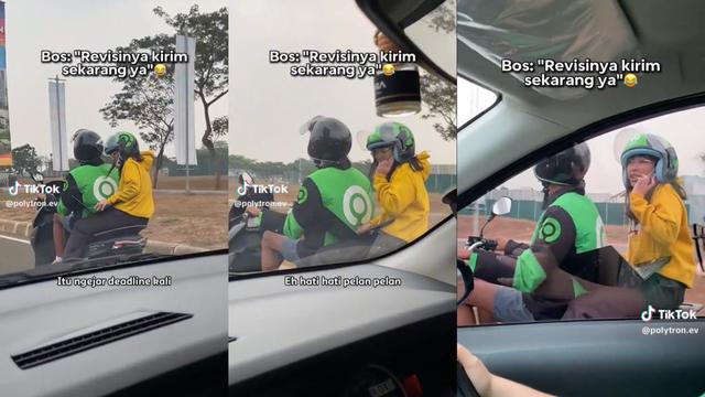 Wanita ini Kejar Deadline Saat Naik Motor
