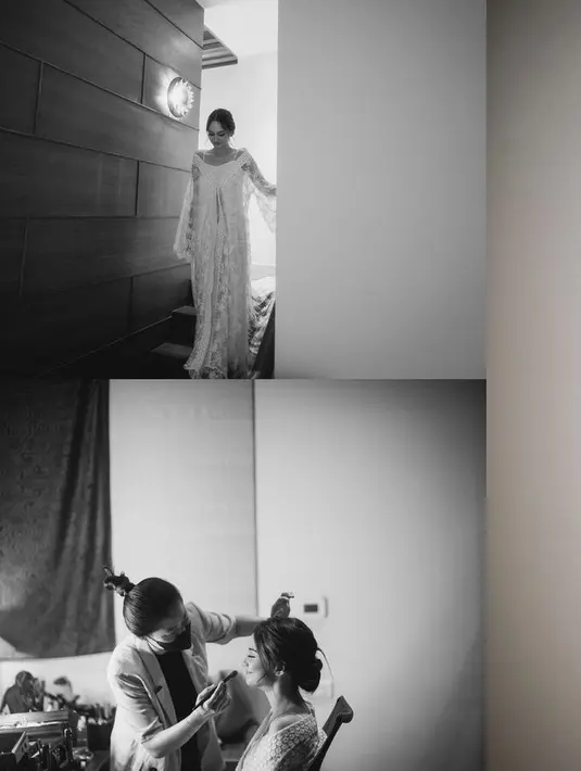 Enzy saat makeup untuk akad nikah bersama Makeup Artist Eva Lovira. Menggunakan jasa MUA yang sama dengan resepsi pernikahan Jessica Mila. [Foto: Instagram @enzystoria]
