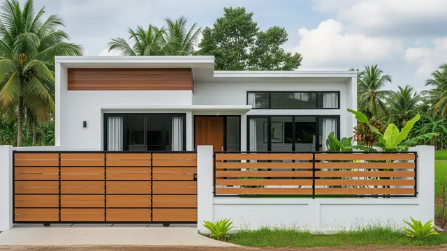 Desain Rumah Kecil Tapi Luas dengan Pagar Aluminium Motif Kayu/Ilustrasi gambar AI