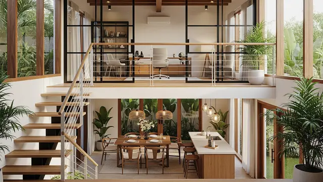 Mezzanine Ruang Kerja dengan Sliding Door Kaca