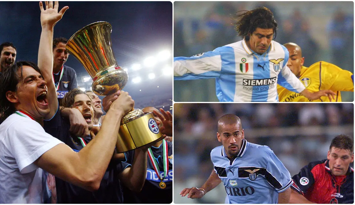 Lazio memiliki sejarah sebagai klub yang ditakuti di Liga Italia. Saat itu skuat Biancocelesti sukses mengukir sejarah dengan meraih scudetto pada 1999/2000, bahkan disebut-sebut sebagi dream team. Berikut 5 bintang Lazio saat mendapat julukan Dream Team. (kolase foto AFP)
