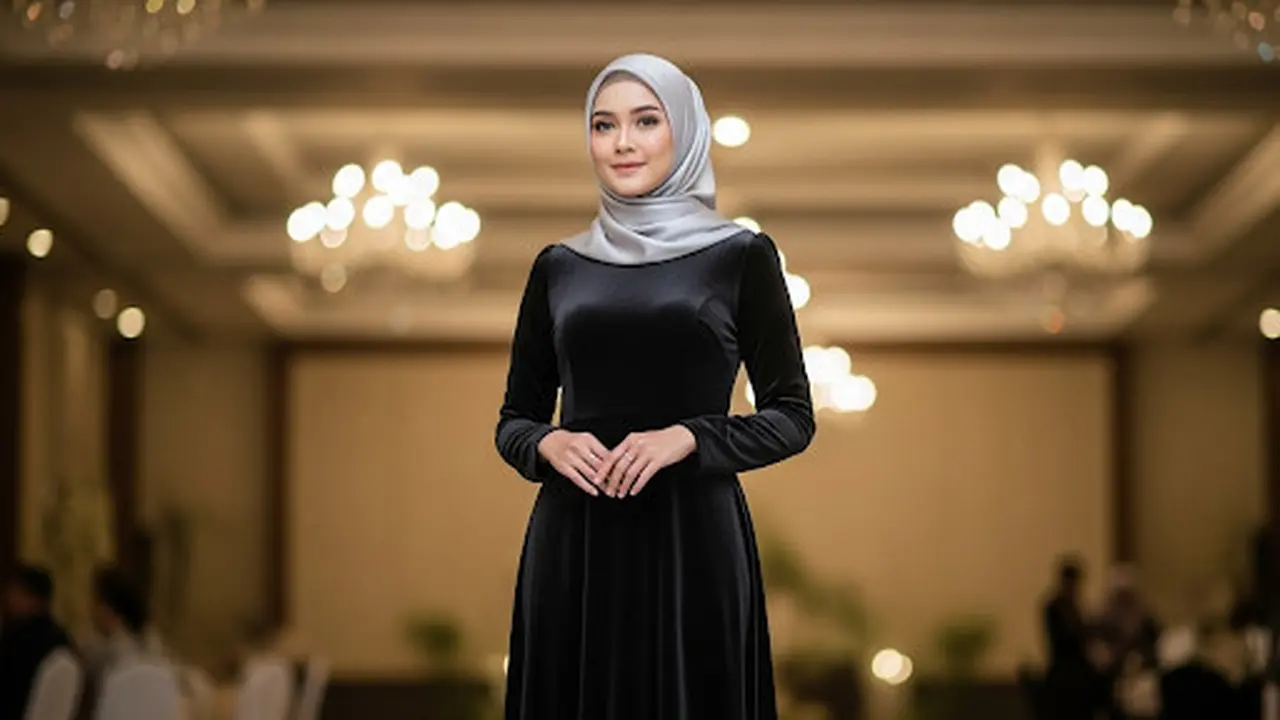 Dress Velvet Lurus Muslimah Pesta