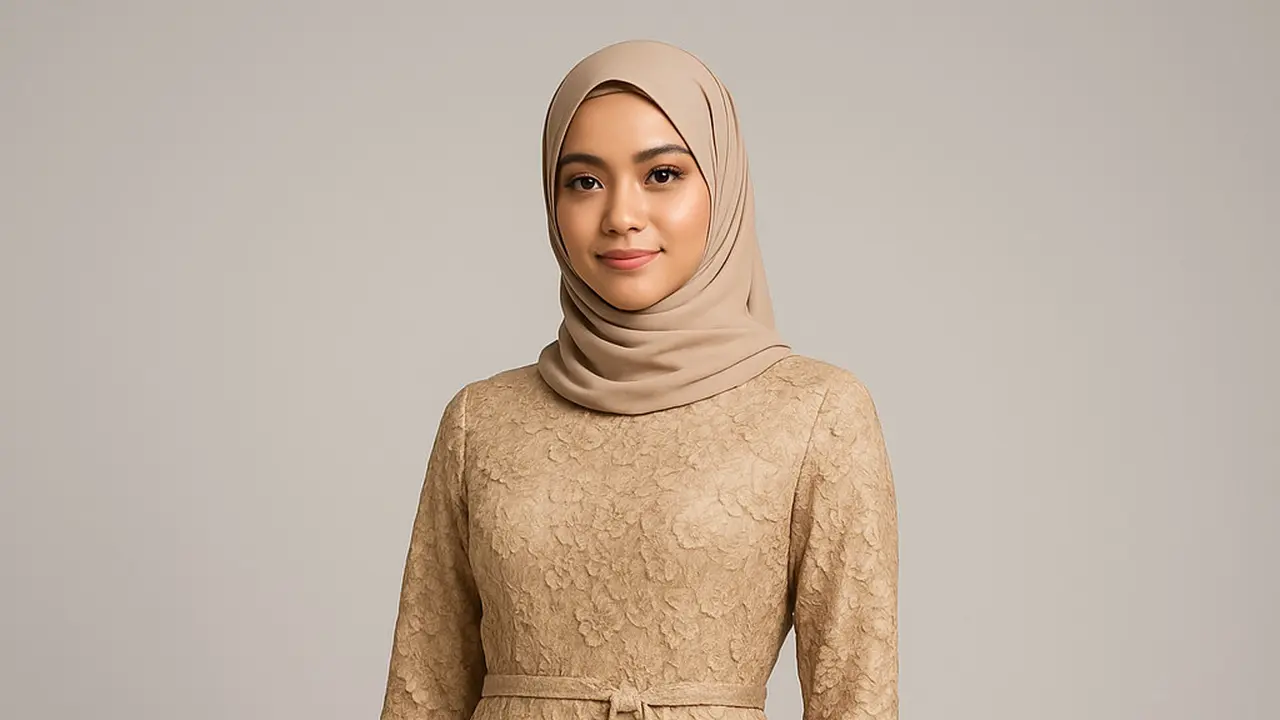 7 Gamis Brokat Warna Nude yang Sedang Tren di 2025,Tampilan Elegan dan Memukau