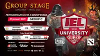 Live streaming IEL University Super Series 2021 fase Grup C, Kamis (21/1/2021) dapat disaksikan melalui platform Vidio, laman Bola.com, dan Bola.net. (Dok. Vidio)