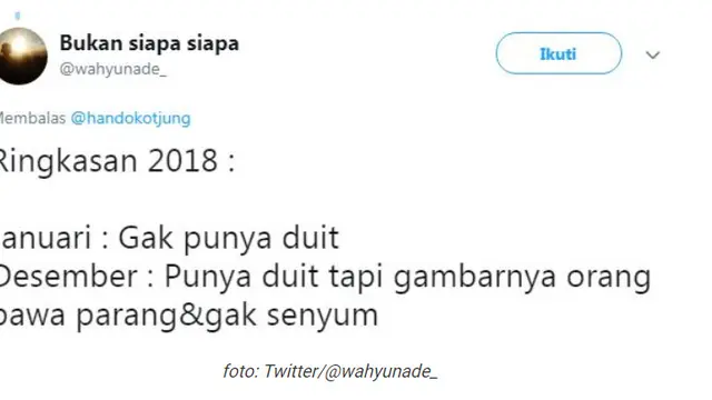 6 Cuitan Lucu Ringkasan 2018, Bikin Senyum Kecut