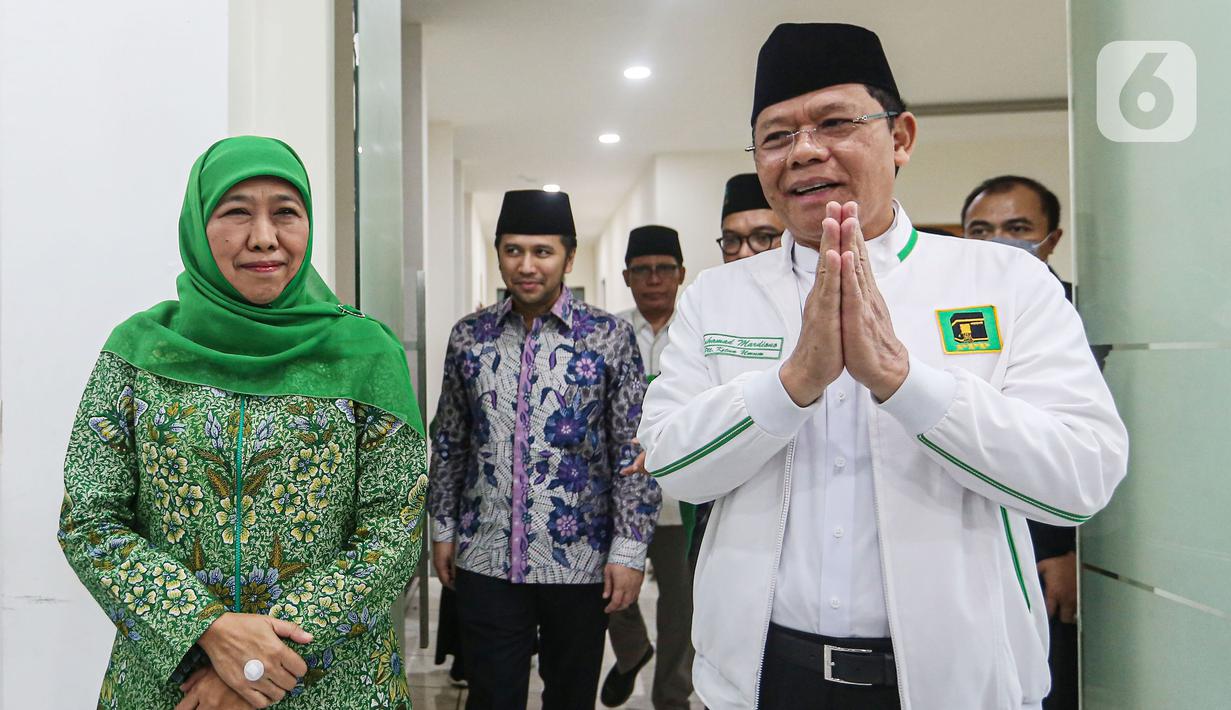 Plt Ketua Umum PPP Muhamad Mardiono mengatakan keputusan untuk mengusung Khofifah-Emil diambil setelah mendengarkan masukan dari sejumlah tokoh, serta usulan DPW PPP Jawa Timur. (Liputan6.com/Angga Yuniar)