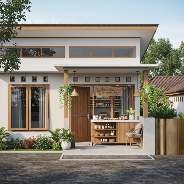 Desain Rumah di Desa Rp 50 Juta dengan Warung Kecil (Gemini AI)