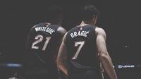 Hassan Whiteside (kiri) antar Miami Heat mengalahkan Denver Nugget 106-98, Rabu (30/11/2016) waktu setempat. (Bola.com/Twitter/Miami Heat)