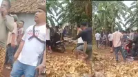 Tangkapan layar rekaman video detik-detik warga nyaris bentrok dengan polisi di Lampung Timur, Lampung.  Foto : (Istimewa).