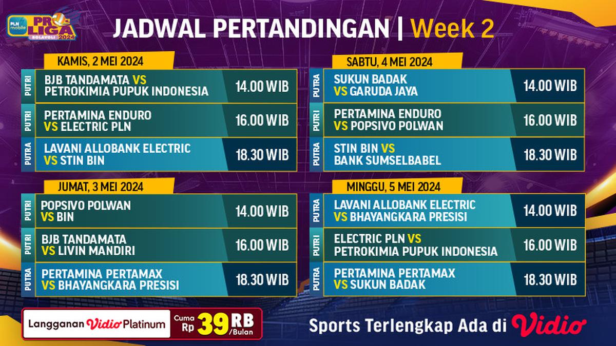 Jadwal Siaran Langsung PLN Mobile Proliga 2024 Pekan Kedua di Vidio, 2