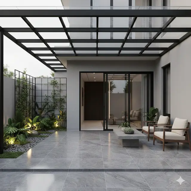Teras Rumah 6x9 dengan Taman Sederhana (Foto: Gemini AI)