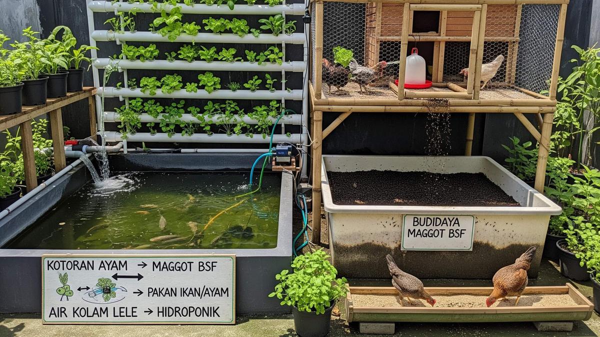 6 Kebun Mini Kombinasi Hidroponik, Kandang Ayam, dan Kolam Lele, Wujudkan Kemandirian Pangan