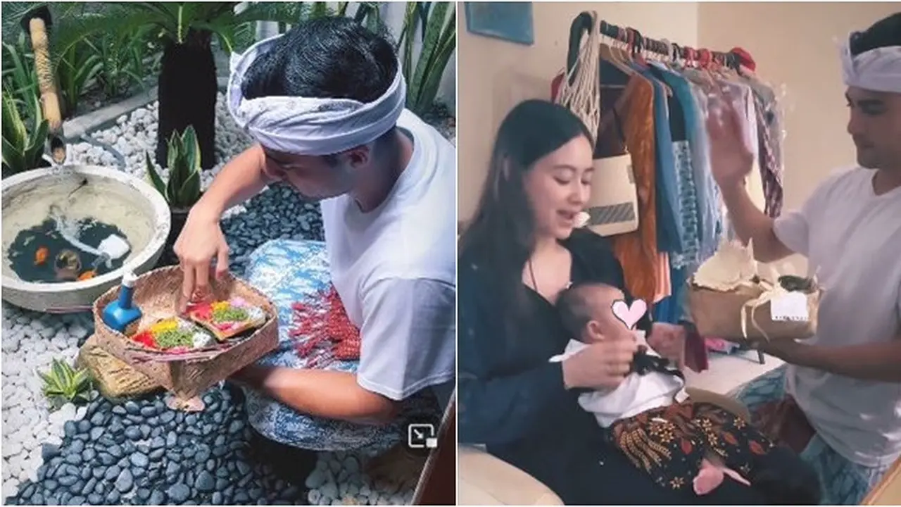 6 Potret Laura Theux dan Indra Brotolaras Rayakan Dedinan Anak Pakai Adat Bali