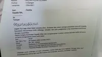 Surat rencana kegiatan halal bihalal Khilafatul Muslimin (KM) Jabodetabek Banten.&nbsp;(Foto: Liputan6.com/Yandhi Deslatama)
