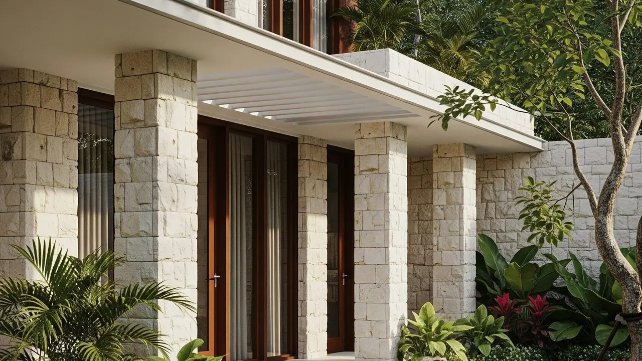 Inspirasi Desain Rumah Batu Alam Gaya Kontemporer dengan Teras Luas