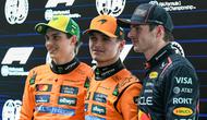 Kiri ke kanan: Oscar Piastri, Lando Norris, dan Max Verstappen, tiga pembalap yang finis tiga besar pada kualifikasi F1 GP Australia 2025 hari Sabtu (15/03/2025). (Saeed KHAN / AFP)