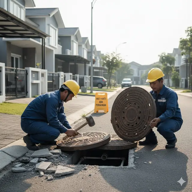 Cara menutup saluran air agar ular tidak masuk (Foto: Gemini AI)