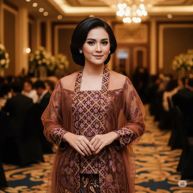 Setelan Brokat & Tule Motif Kawung