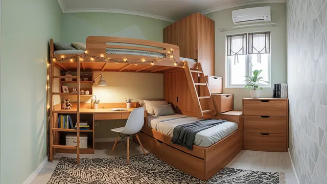Ranjang Susun dengan Meja Belajar/Penyimpanan