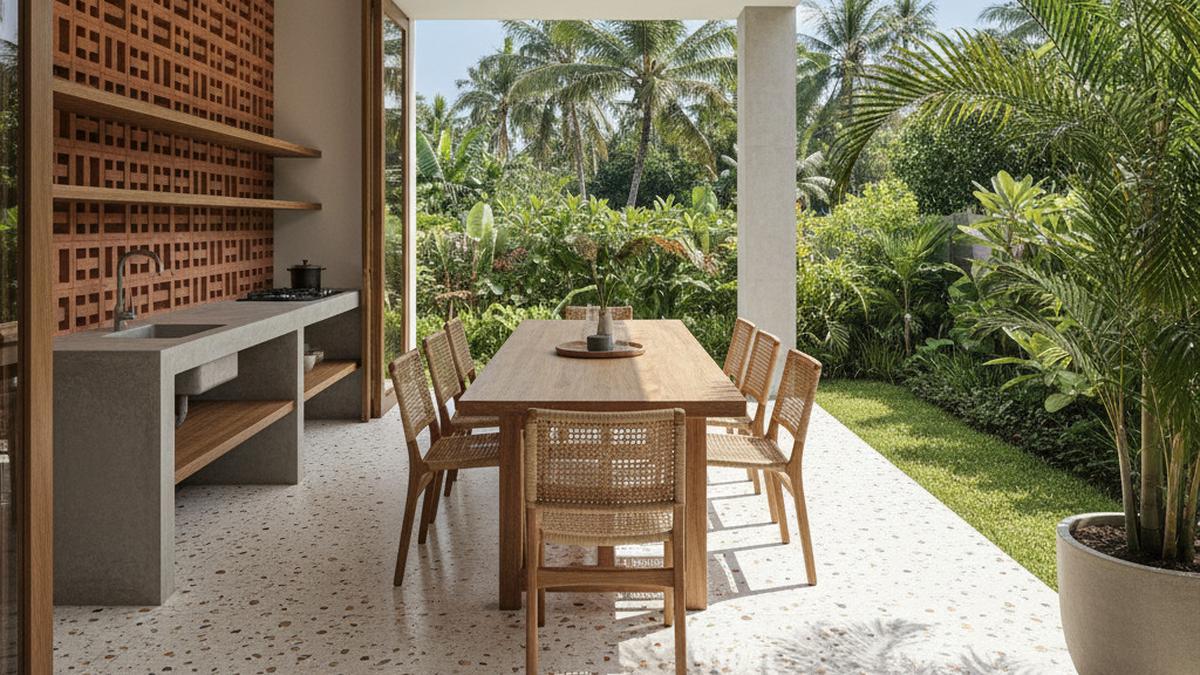 10 Model Teras Rumah Minimalis Menyatu dengan Dapur Outdoor Gaya Tropical 2025 ala Vila Bali