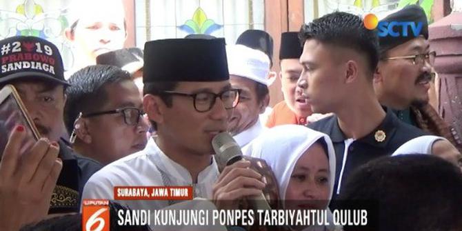 Janji Sandiaga pada Emak-Emak di Ponpes Tarbiyatul Qulub Surabaya