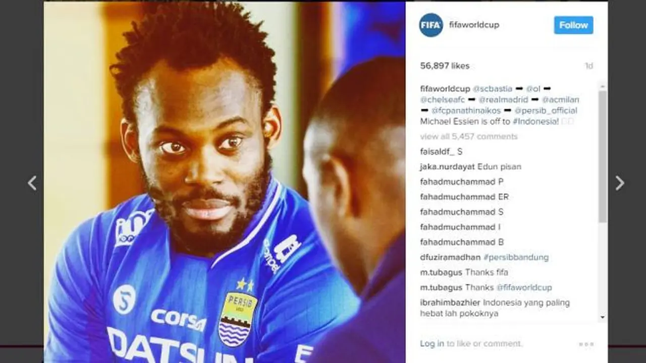 Unggah Foto Essien Berseragam Persib, Instagram FIFA Jadi Ramai. Liputan6.com/Mochamad Wahyu Hidayat