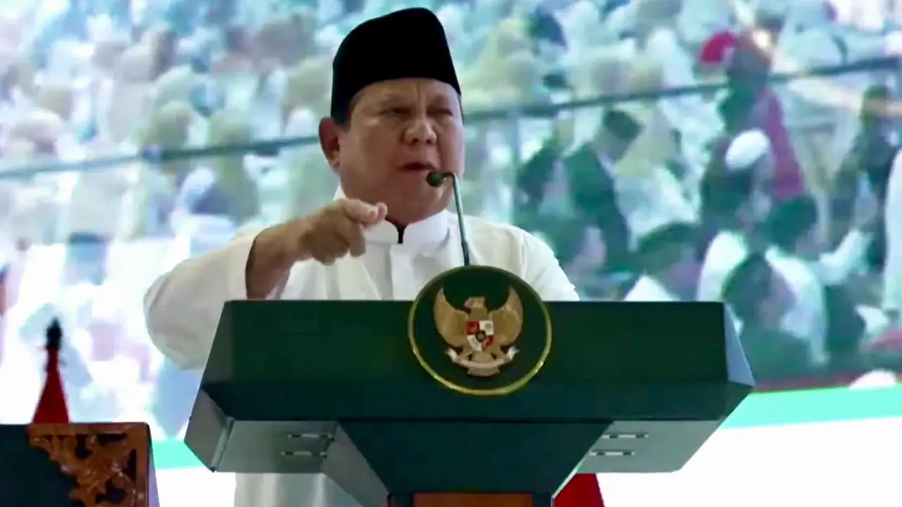 Presiden Prabowo saat memberikan pidato di pengukuhan pengurusan MUI periode 2025-2030.