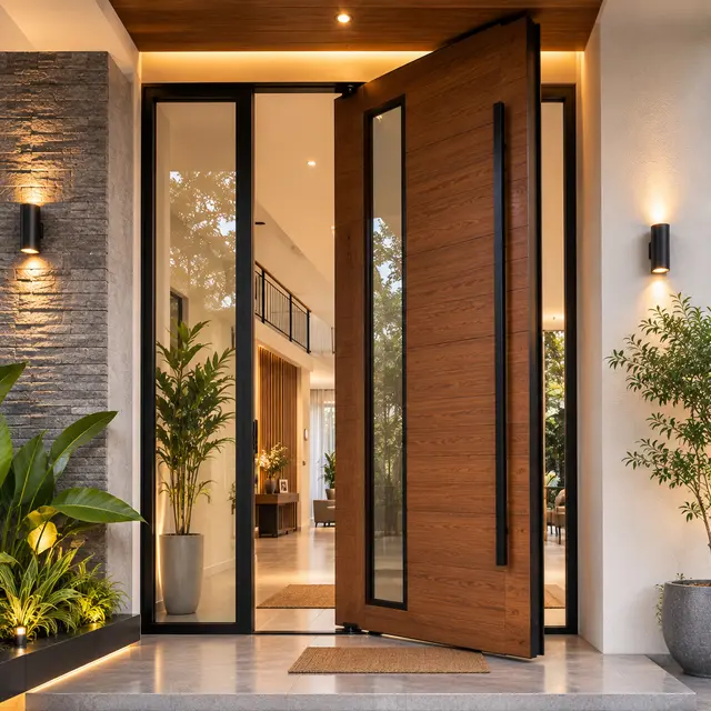Model Pintu Utama dengan Kaca Vertikal