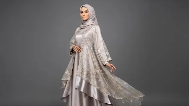 Gamis Silk Layer dengan Bordir Transparan