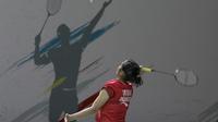 Gregoria Mariska Tunjung beraksi di Indonesia Masters 2022. (Bola.com/Ikhwan Yanuar Harun)