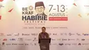 Kepala Bekraf Triawan Munaf memberikan sambutan dalam acara Habibie Festival 2017 di Jakarta, Senin (7/8). Festival mengambil tema "Technolog Inovation for People". (Liputan6.com/Faizal Fanani)